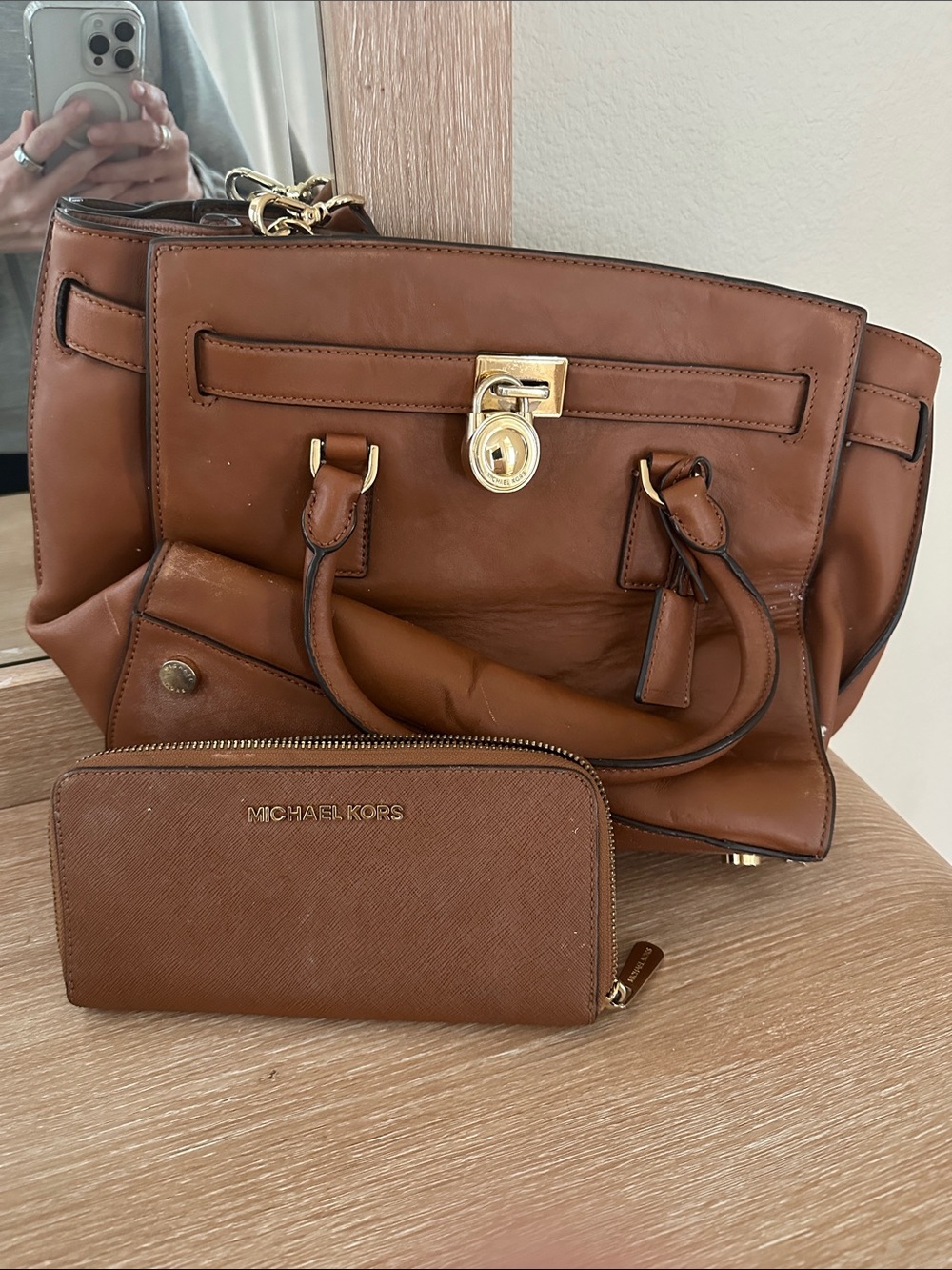 Michael Kors Cognac Leather handbag with wallet